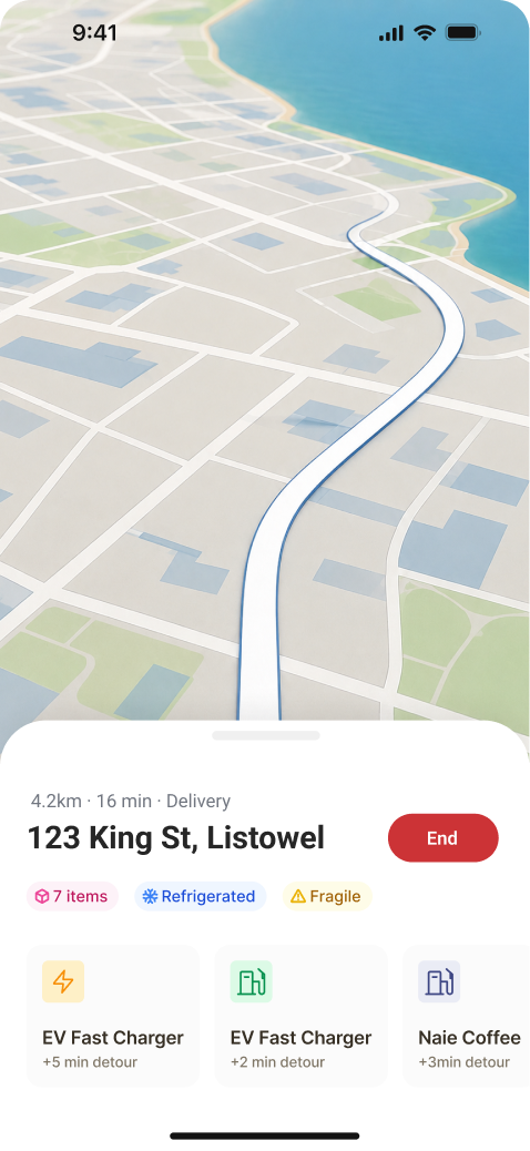 Delivery routing app: live route with stop details